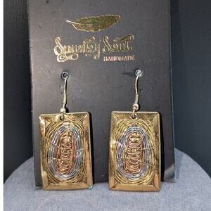 Spunky Soul Artisan Hand Made Three Tone Metal Dangle 1.75" Earrings NWT